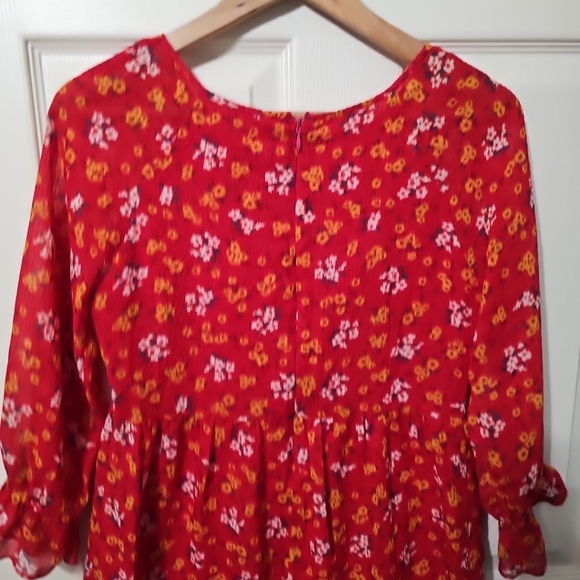 Free People Womens Red‎ Floral Chiffon Long Sleeve Mini A Line Dress Sz 0 EUC - Picture 4 of 16